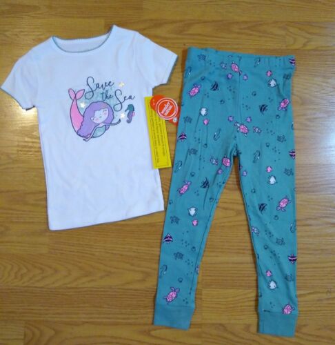 Wonder Nation Girls Pajamas Set 4t Mermaid Toddler T-shirt Pants Snug Fit New