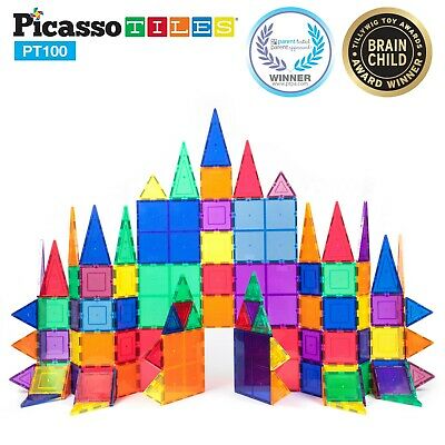 Picassotiles Pt100 100 Piece 3d Color Magnetic Magnet Building Blocks Tiles Set